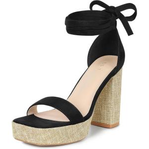 image:imageAllegra K Womens Platform Sandals Square Toe Chunky Heels Lace Up SandalsBlack