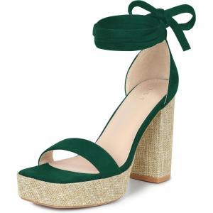 image:imageAllegra K Womens Platform Sandals Square Toe Chunky Heels Lace Up SandalsEmerald Green