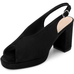 image:imageAllegra K Womens Square Toe Slingback Platform Heels Chunky Heel SandalsBlack