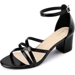 image:imageAllegra K Womens Strappy Heel Ankle Strap Open Toe Chunky Heels SandalsBlack