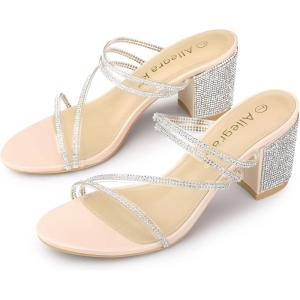 image:imageAllegra K Womens Strappy Rhinestone Block Heel Slide SandalsBeige