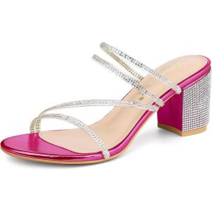 image:imageAllegra K Womens Strappy Rhinestone Block Heel Slide SandalsHot Pink
