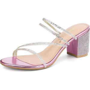 image:imageAllegra K Womens Strappy Rhinestone Block Heel Slide SandalsPink