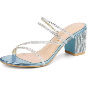 image:imageAllegra K Womens Strappy Rhinestone Block Heel Slide SandalsSky Blue