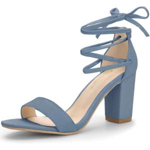 image:imageAllegra K Womens Tie Up Strappy Heels Chunky High Heels Haze Blue Sandal 95 M US