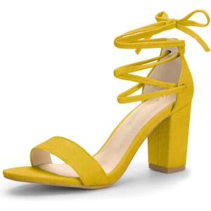image:imageAllegra K Womens Tie Up Strappy Heels Chunky High Heels Yellow Sandal 7 M US