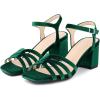 image:imageAllegra K Womens Square Toe Slingback Chunky Heels Velvet SandalsGreen