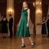 image:imageAllegra K Womens Square Toe Slingback Chunky Heels Velvet SandalsGreen