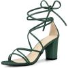 image:imageAllegra K Womens Strappy Lace Up Chunky Heeled Dark Green Heels Sandals 9 m US