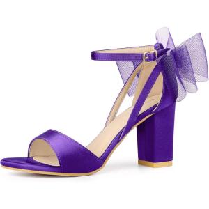 image:imageAllegra K Womens Bow Shoes Open Toe Chunky Heel SandalsDark Purple