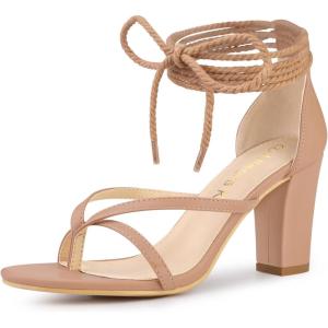 image:imageAllegra K Womens Flip Flops Chunky Heel Lace Up Heels Thong SandalsNude