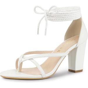image:imageAllegra K Womens Flip Flops Chunky Heel Lace Up Heels Thong SandalsWhite