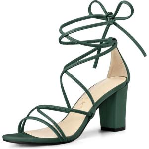 image:imageAllegra K Womens Strappy Lace Up Chunky Heeled Dark Green Heels Sandals 9 m US