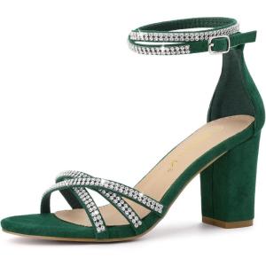 image:imageAllegra K Womens Rhinestones Strappy Chunky Heel Green Sandals 10 m US
