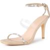 image:imageAllegra K Womens Diamond Heels Square Toe Ankle Strap Stiletto Heels SandalBeige