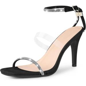 image:imageAllegra K Womens Diamond Heels Square Toe Ankle Strap Stiletto Heels SandalBlack