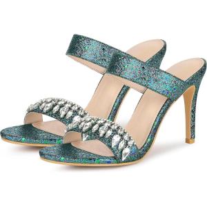 image:imageAllegra K Womens Glitter Rhinestone Stiletto Heels Green Sandals 9 m US