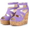 image:imageAllegra K Womens Platform Peep Toe Cutout Caged Cork Wedge Heel SandalsPurple