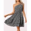 image:imageAllegra K Womens Summer Sleeveless Boho Floral Mini Dress One Shoulder Tie Ruffle Swing Beach Casual Short DressBlack