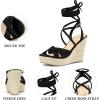 image:imageAllegra K Womens Wedges Espadrilles Cross Strap Lace Up Platform Wedge Heels SandalsBlack