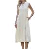 image:imageAllegra K Linen Dress for Women Sleeveless V Neck Bow Tie Ruffle Collar Flowy Tiered Midi DressesApricot