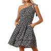 image:imageAllegra K Womens Summer Sleeveless Boho Floral Mini Dress One Shoulder Tie Ruffle Swing Beach Casual Short DressBlack