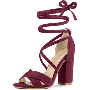 image:imageAllegra K Womens Block Heeled Lace Up Burgundy Sandals 75 M US