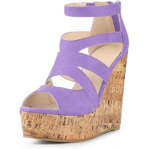 image:imageAllegra K Womens Platform Peep Toe Cutout Caged Cork Wedge Heel SandalsPurple
