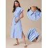 image:imageAllegra K Shirt Dresses for Women Casual Button Down Tie Waist Side Slit Summer Striped Midi DressesBlue and White