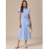 image:imageAllegra K Shirt Dresses for Women Casual Button Down Tie Waist Side Slit Summer Striped Midi DressesBlue and White