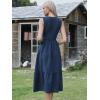 image:imageAllegra K Sleeveless Dress for Women V Neck Bow Tie Smocked A Line Summer Casual Tiered Midi DressesDark Blue