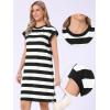 image:imageAllegra K Striped Summer Dresses for Women 2026 Cap Sleeve Color Block Crew Neck Casual Tshirt DressBlack and White