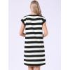 image:imageAllegra K Striped Summer Dresses for Women 2026 Cap Sleeve Color Block Crew Neck Casual Tshirt DressBlack and White
