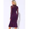 image:imageAllegra K Womens Mermaid Bodycon Dress Sheer Mesh Long Sleeve Mock Neck Elegant Evening Cocktail Valentines DressesDark Purple