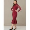 image:imageAllegra K Womens Mermaid Bodycon Dress Sheer Mesh Long Sleeve Mock Neck Elegant Evening Cocktail Valentines DressesDeep Red