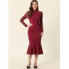 image:imageAllegra K Womens Mermaid Bodycon Dress Sheer Mesh Long Sleeve Mock Neck Elegant Evening Cocktail Valentines DressesDeep Red