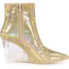image:imageAllegra K Womens Snakeskin Printed Ankle Boots Pointed Toe Wedge Clear Heels BootsGold Snake