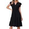 image:imageAllegra K Casual V Neck Sundress for Womens Ruffle Sleeve ALine Flowy Tiered Knee Length Dress with PocketsBlack