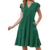 image:imageAllegra K Casual V Neck Sundress for Womens Ruffle Sleeve ALine Flowy Tiered Knee Length Dress with PocketsDark Green