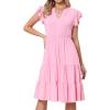 image:imageAllegra K Casual V Neck Sundress for Womens Ruffle Sleeve ALine Flowy Tiered Knee Length Dress with PocketsPink