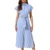 image:imageAllegra K Shirt Dresses for Women Casual Button Down Tie Waist Side Slit Summer Striped Midi DressesBlue and White