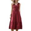 image:imageAllegra K Sleeveless Dress for Women V Neck Bow Tie Smocked A Line Summer Casual Tiered Midi DressesBurgundy