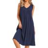 image:imageAllegra K Summer Sleeveless Dress for Womens V Neck Pleated Front Casual 2026 Swing Midi Tank DressesNavy Blue
