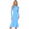 image:imageAllegra K Womens Mermaid Bodycon Dress Sheer Mesh Long Sleeve Mock Neck Elegant Evening Cocktail Valentines DressesSky Blue
