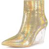 image:imageAllegra K Womens Snakeskin Printed Ankle Boots Pointed Toe Wedge Clear Heels BootsGold Snake