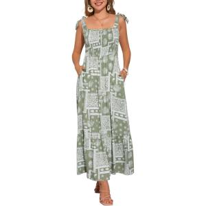 image:imageAllegra K Summer Spaghetti Strap Dress for Womens Beach Printed Square Neck Maxi Sun Dresses ALine Long DressGreen
