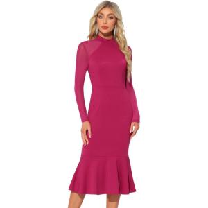 image:imageAllegra K Womens Mermaid Bodycon Dress Sheer Mesh Long Sleeve Mock Neck Elegant Evening Cocktail Valentines DressesRose Red