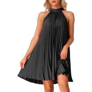 image:imageAllegra K Womens Tie Halter Neck Dress Sleeveless Summer Solid Color Flowy Pleated Beach Dress SundressBlack