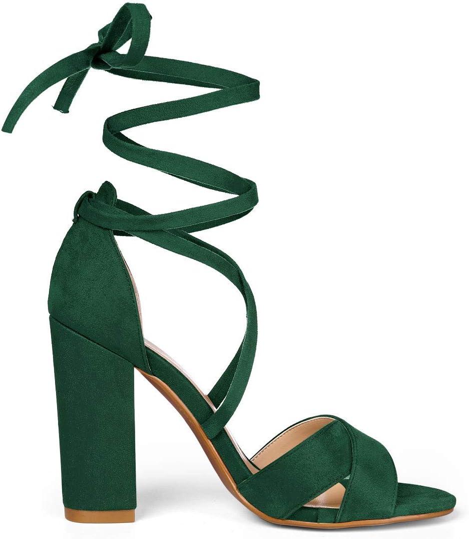 image:imageAllegra K Women Crisscross Front Block Heeled Lace Up Green Sandals 65 m US