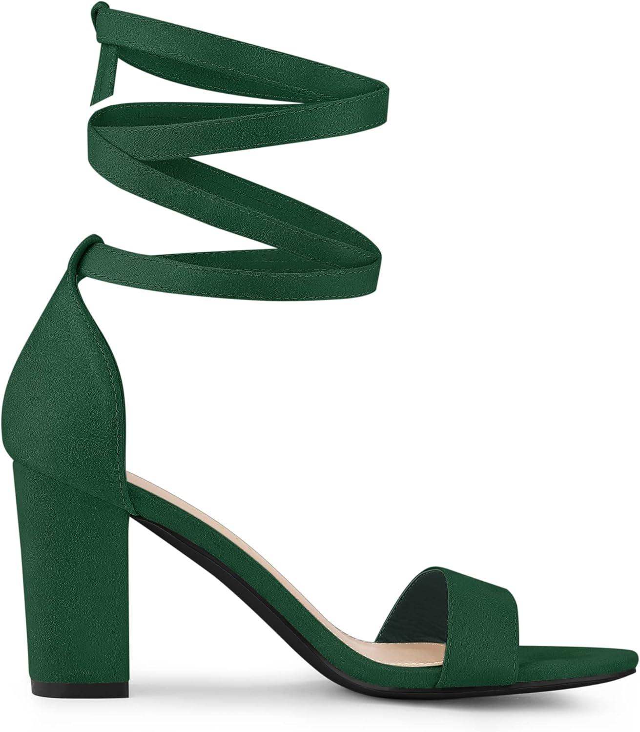 image:imageAllegra K Womens Faux Suede Chunky Heels Lace Up Green Sandals  9 m US